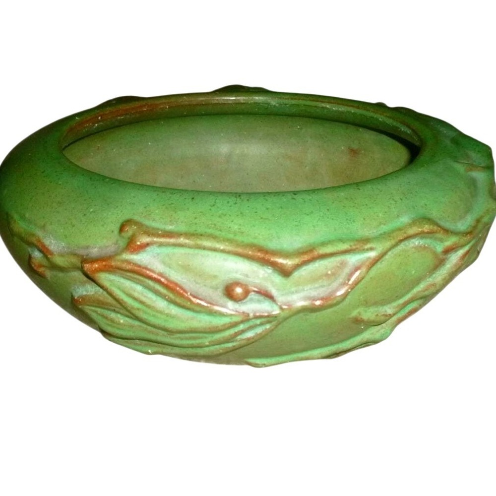 Peters & Reed Pereco 8.5" Console Bowl Matte Green Leaf Frank Ferrell 1918 Rare